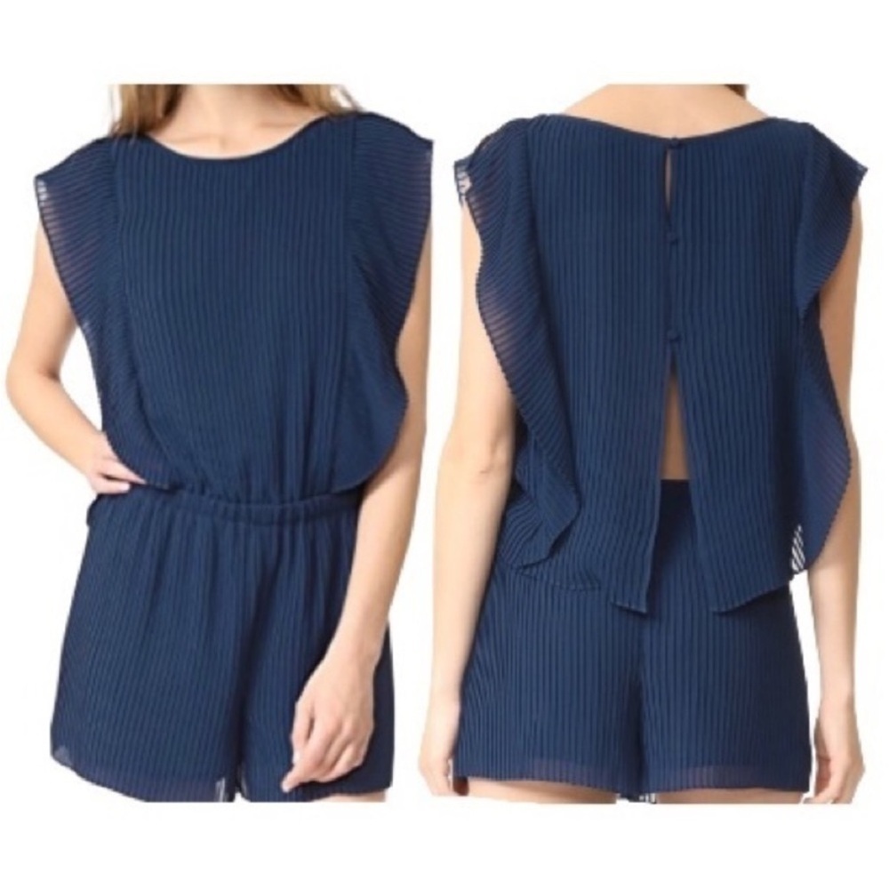 CLUB MONACO Jonet Romper Pleated Sheer Open Back In Rajasthan Navy Size 4 - Picture 2 of 12